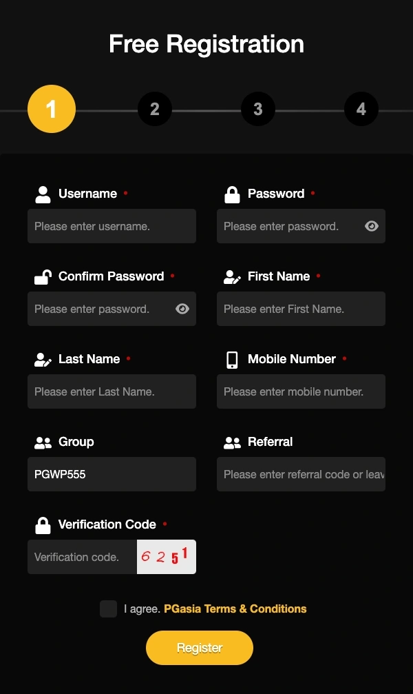 Mobile registration screen on JLSSS app showing easy login and register options